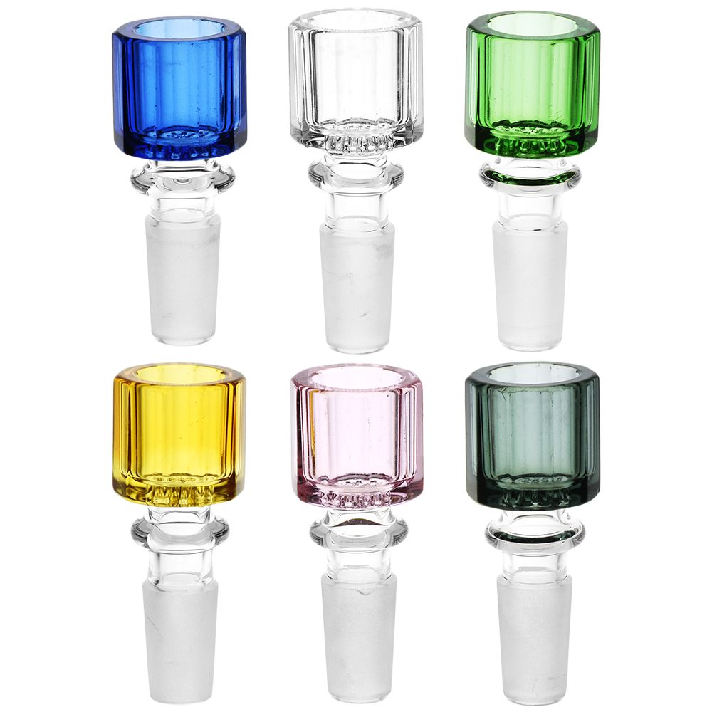 6CT BUNDLE - Faceted Herb Slide w/ Honeycomb Screen - 14mm M / Assorted Colors