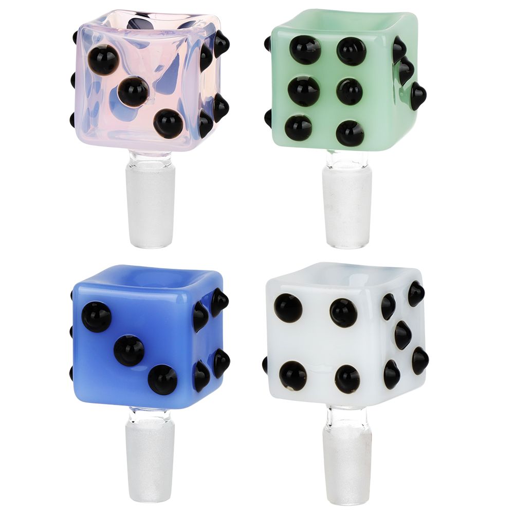 4CT BUNDLE - Luck Of The Roll Glass Herb Slide - 14mm M / Assorted Colors