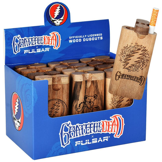 12CT DISPLAY - Grateful Dead Engraved Twist Top Wood Dugout - 4" / Assorted Designs