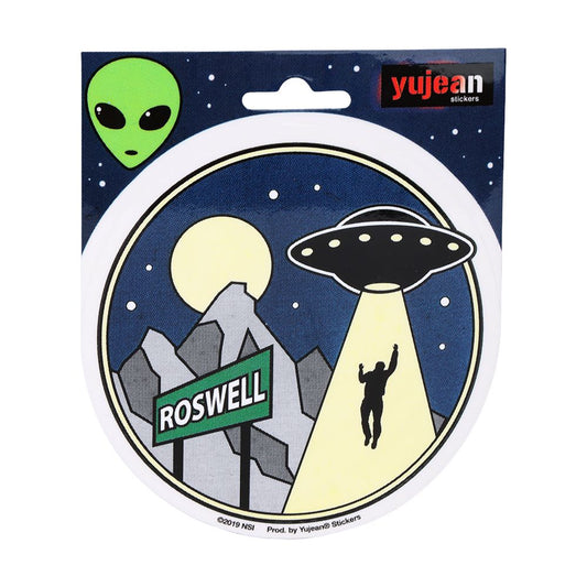 Roswell Flying Saucer Alien Abduction Round Sticker - 4"