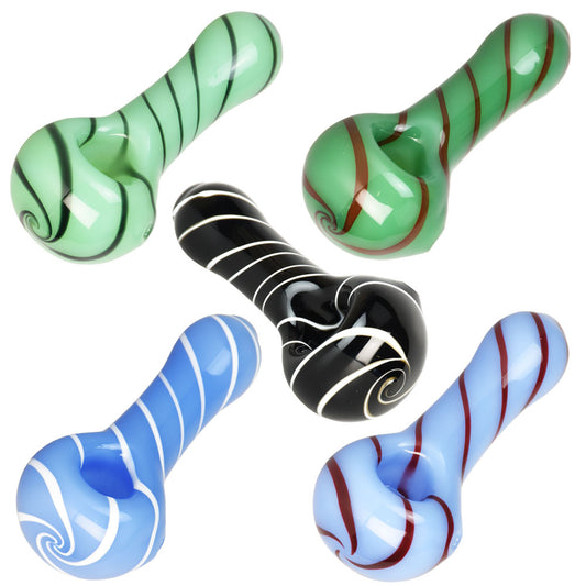 Single Line Swirl Glass Spoon Pipe | 3.75" | Colors Vary