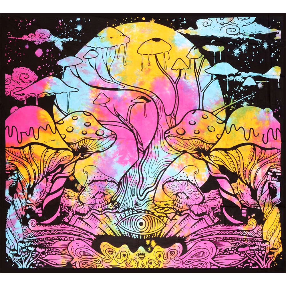 Trippy Sheetz Mushroom Tie-Dyed Tapestry - 85"x100"