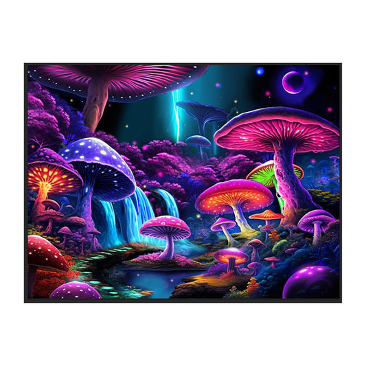 Mushroom World Black Light Reactive Wall Tapestry - 81"x53"