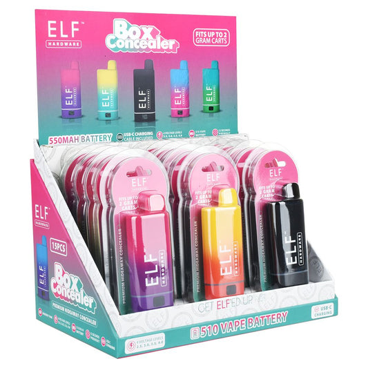 15CT DISPLAY - ELF Hardware Box Concealer 510 Cart Vape Battery - 550mAh / Assorted Colors