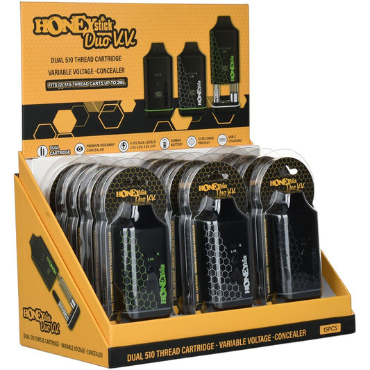 15CT DISPLAY - HoneyStick DUO VV 510 Vape Battery - 650mAh / Assorted Colors