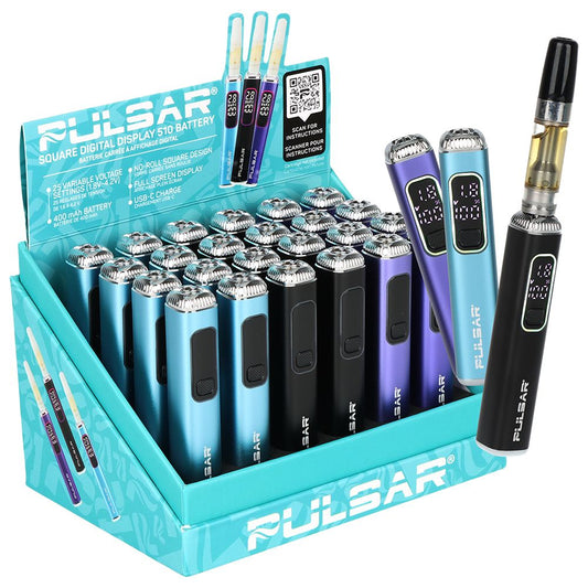 Pulsar 510 Square Digital Display Vape Battery | 400mAh | Assorted Colors | 24ct Display