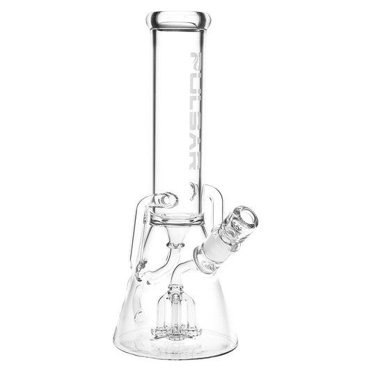 Pulsar Quad-Arm Mini Circ Perc Recycler Beaker Glass Water Pipe - 12" / 14mm F / Clear