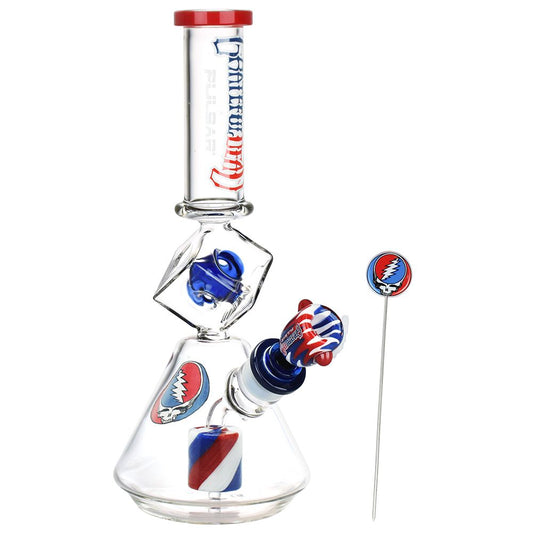 Grateful Dead x Pulsar Inception Cube Beaker Glass Water Pipe - 12.75" / 14mm F